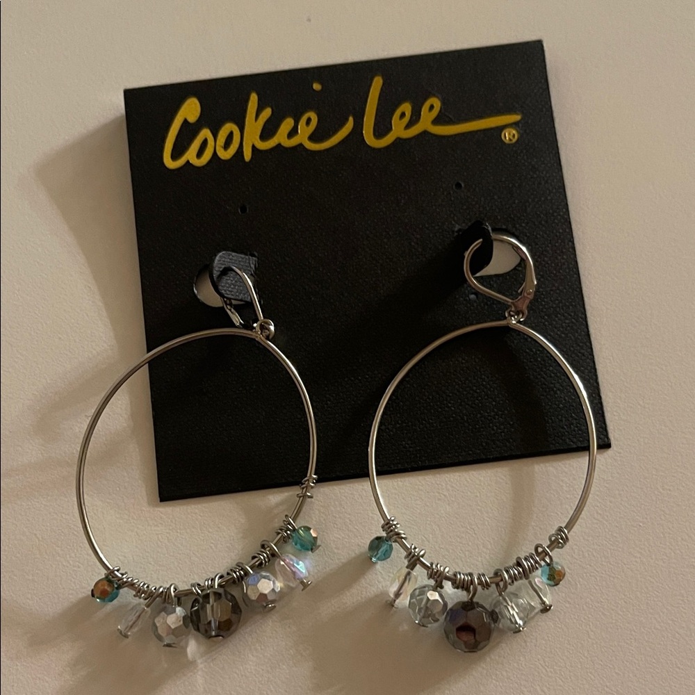 Cookie Lee Genuine Crystal beaded hoop style earrings brand new